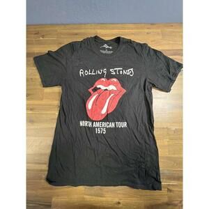 Rolling Stones North American Tour 1975 Black T-Shirt Size M 100% Cotton